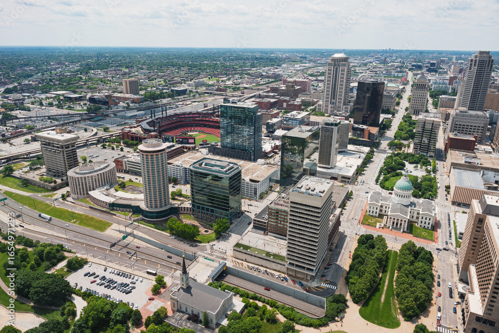 Naklejka premium Downtown St. Louis as Seen from Above in the Arch