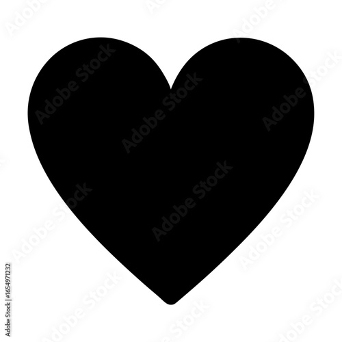 Classic solid black heart graphic, symbol of love, romance and affection