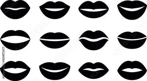 grid of black and white silhouettes depicting various mouth shapes and expressions