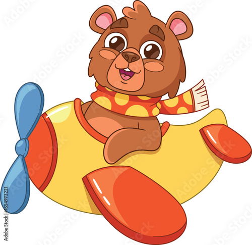 Cute bear animal flying airplane