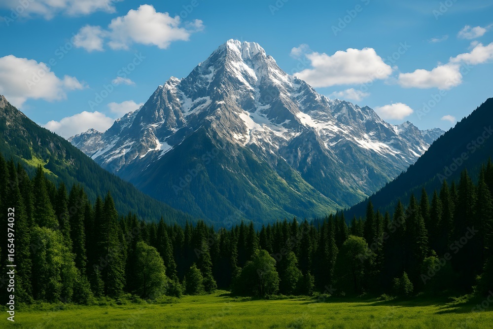 Fototapeta premium Scenic Mountain Landscape with Snow-Capped Peaks
