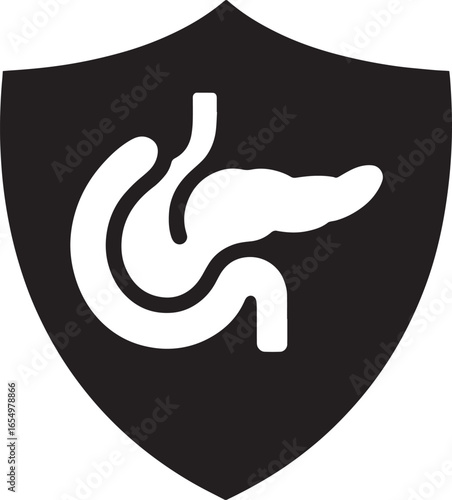 Pancreas Shield Silhouette Symbol of Health Medicine and Protection Organ Icon Art