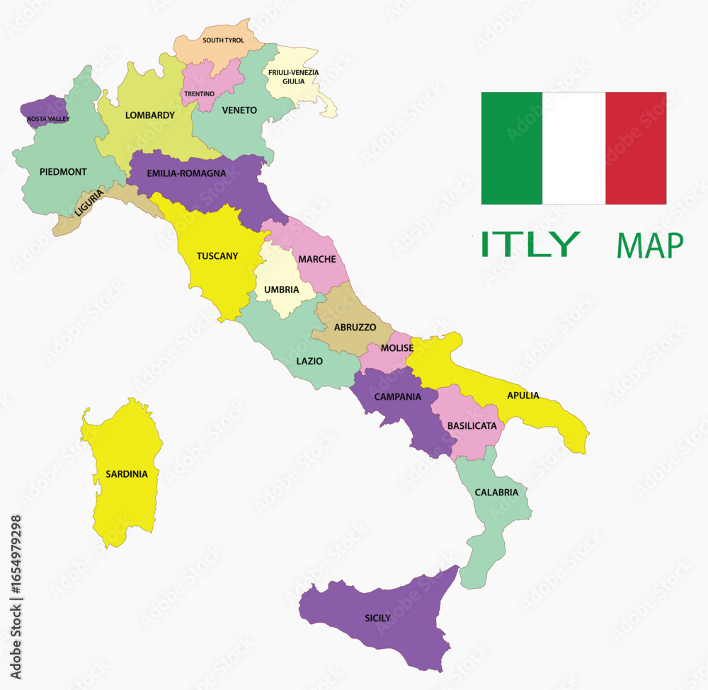 Fototapeta premium Italy map with states,detailed political division map Italy , printable Italy map.