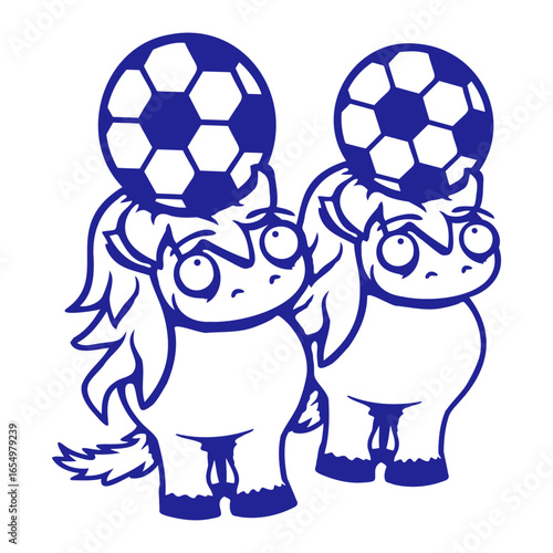 2 Horse football ball game header club fan hobby Fun Friends Team