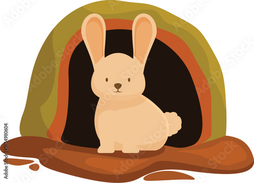 Charming illustration of a little bunny relaxing in its burrow, showcasing the beauty of wildlife and their natural homes