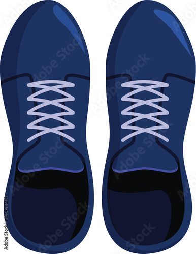 Stylish blue sneakers with purple laces viewed from above, showcasing modern footwear design