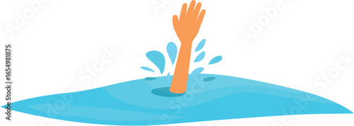 Hand raised out of water by drowning person asking for help during natural disaster or accident