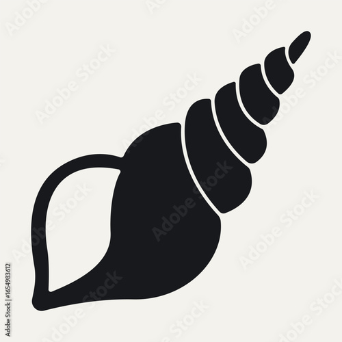Conch shell silhouette. Abstract clam shellfish monochrome icon, minimal conch logo design element, tropical beach sea logotype. Vector illustration