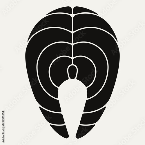 Fish steak silhouette. Salmon trout tuna steak slice, black raw fish fillet for restaurant menu, healthy seafood diet food. Vector isolated illustration