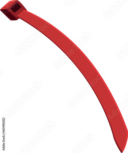 Red cable tie on white background holding something together
