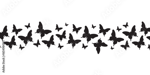 elegant black butterfly silhouette border vector in flight for creative decorative design and minimalist art backgrounds
