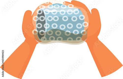 Hands carefully washing a metal can covered in soap bubbles, emphasizing hygiene and cleanliness