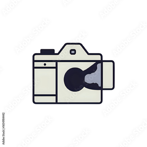 Minimalist line icon of a camera, scalable vector