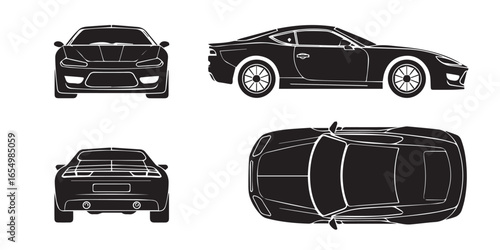car design overview orthographic sports car vector illustration front side rear top view ai eps png jpeg