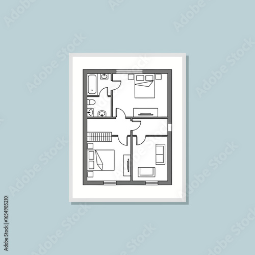 Floor plan blueprint showing layout of rooms in a house or apartment.