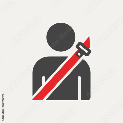 Icon shows person with seatbelt in red and gray on light background.
