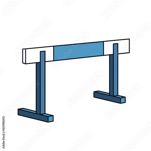 Blue and white hurdle isolated on white background athletic equipment obstacle.