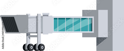 Passenger boarding bridge waiting for airplane arrival at airport terminal gate