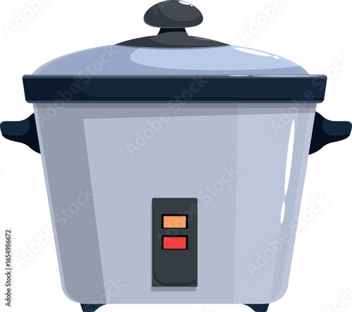 Gray electric rice cooker isolated on white background, perfect for preparing rice and other grains quickly and easily