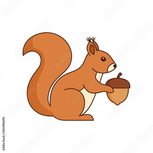Cartoon squirrel holding an acorn on white background.