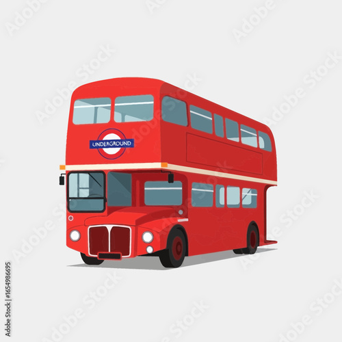 Red double decker bus illustration isolated on white background.