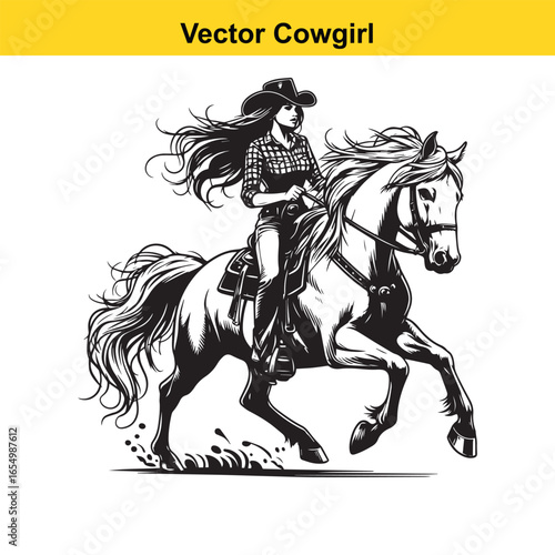 A Cowgirl Vector line art.	