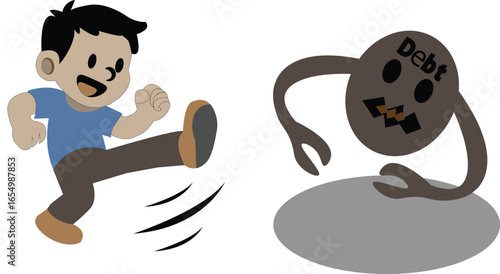 cartoon character of man refusing debt