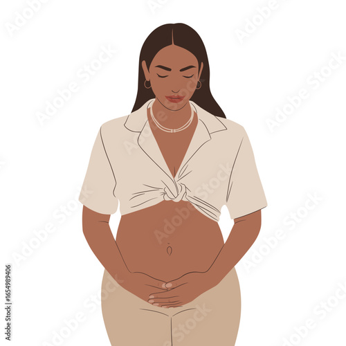 Minimalist Flat Style Pregnant Woman Meditating for Mindfulness and Wellness