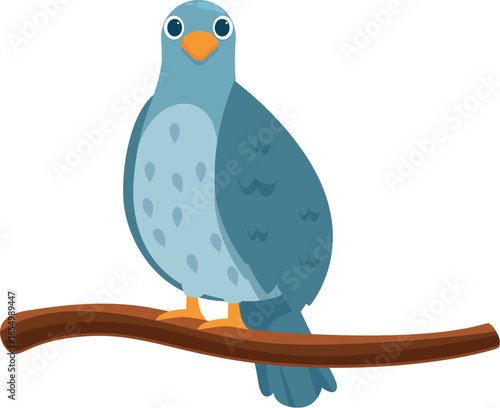 Cartoon illustration of a blue bird with orange beak and feet sitting on a brown branch