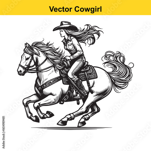 A Cowgirl Vector line art.	