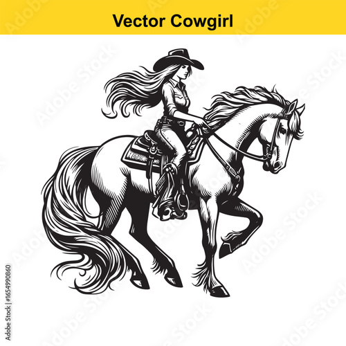 A Cowgirl Vector line art.	