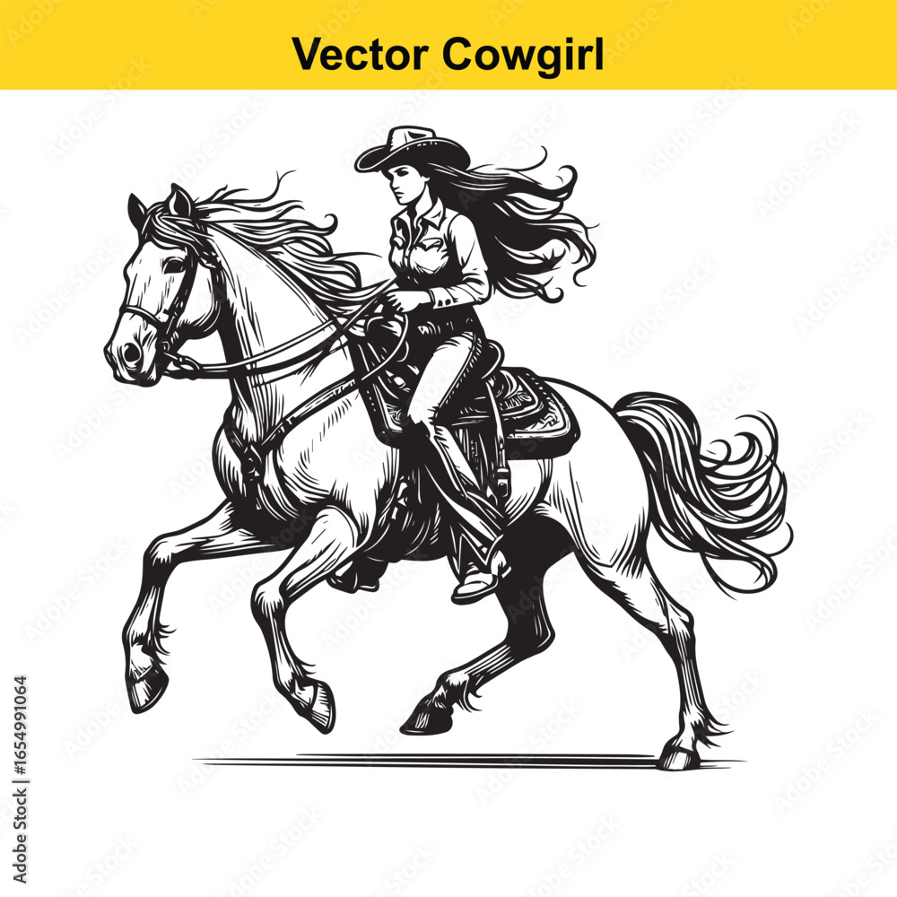 Obraz premium A Cowgirl Vector line art. 