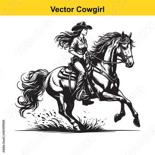 A Cowgirl Vector line art.	