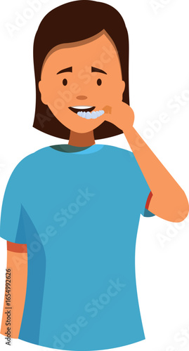 Woman using toothpaste for cleaning teeth, promoting oral hygiene and dental health