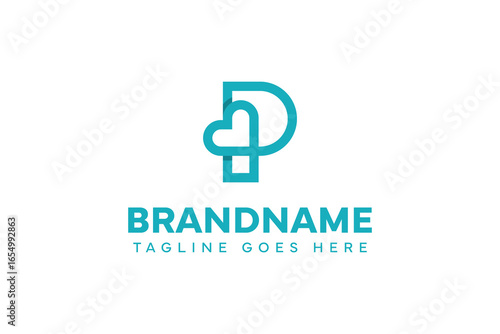 Letter P Love Line Logo, symbolizing love, care, and connection