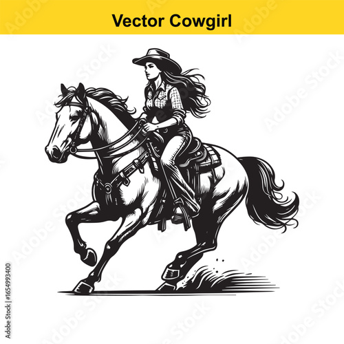 A Cowgirl Vector line art.	