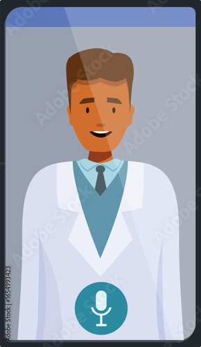 Doctor providing online consultation using smartphone app, offering remote medical advice and healthcare support