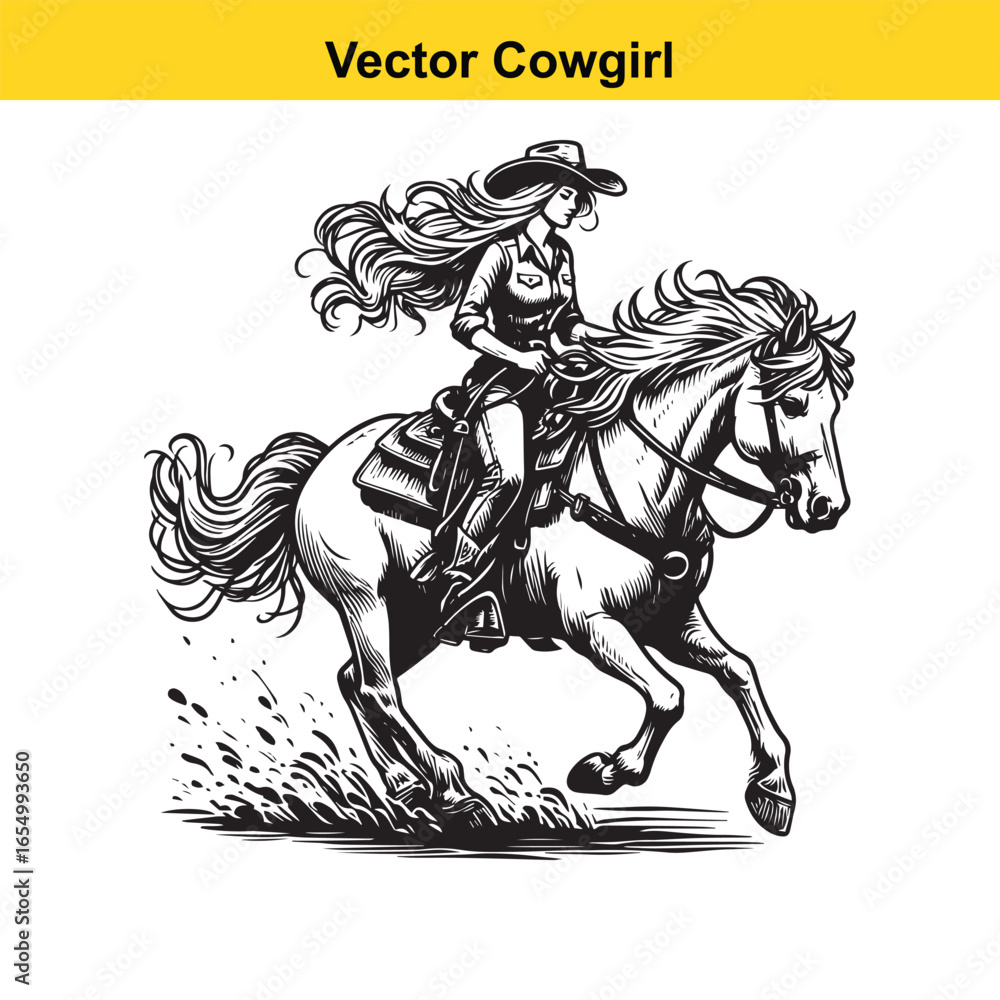Fototapeta premium A Cowgirl Vector line art. 