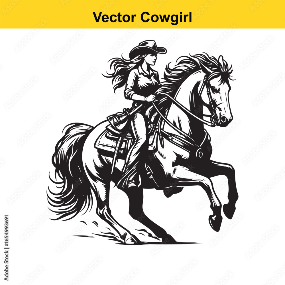 Obraz premium A Cowgirl Vector line art. 