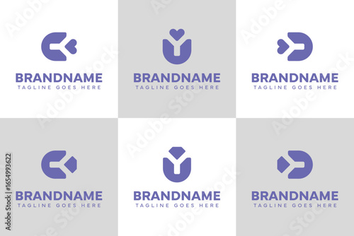 Letter C CY U UY D DY Love and Diamond Logo Set, symbolizing love, elegance, and value