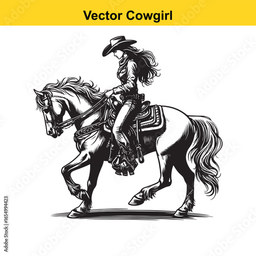 A Cowgirl Vector line art.	