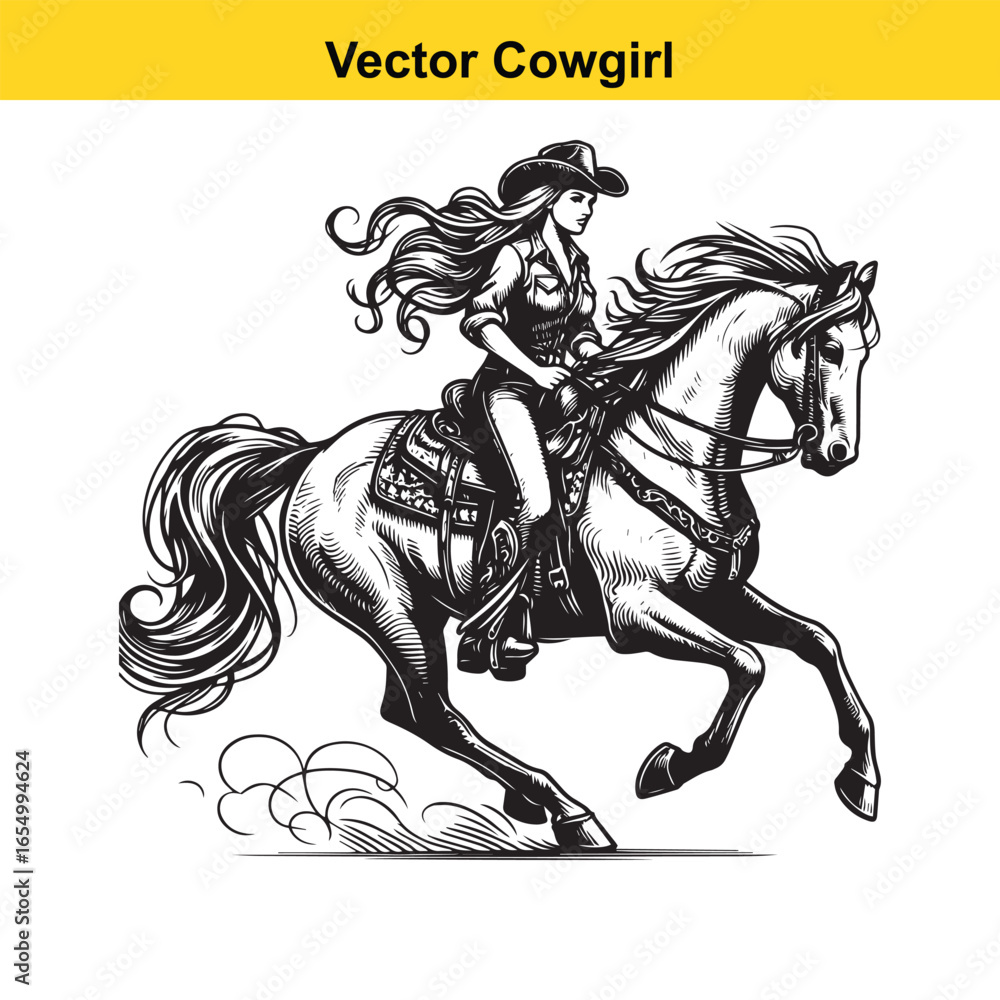 Obraz premium A Cowgirl Vector line art. 