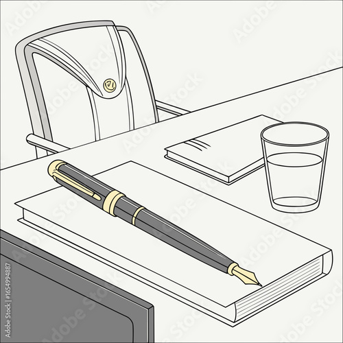 high class ceo office desk vector with luxury pen