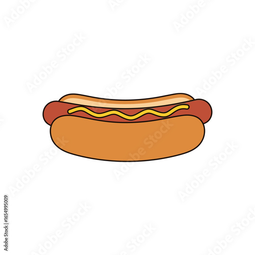 Isolated cartoon hot dog with mustard on a white background simple and clean illustration style