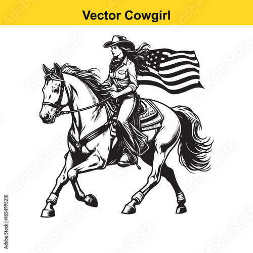 A Cowgirl Vector line art.	