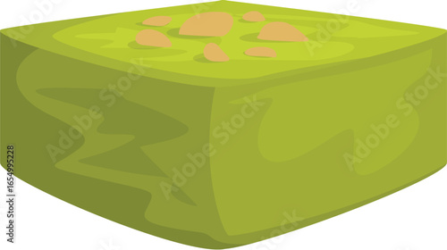 Pistachio nuts are scattered on top of a green turkish delight, offering a delectable treat