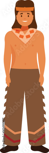 Full length portrait of a native american man wearing traditional clothing, representing indigenous culture and history