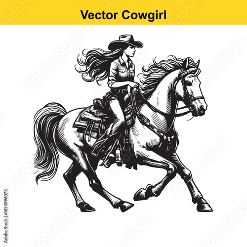 A Cowgirl Vector line art.	