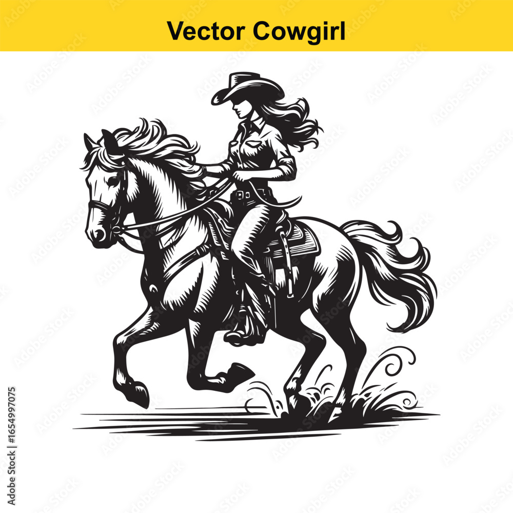 Fototapeta premium A Cowgirl Vector line art. 