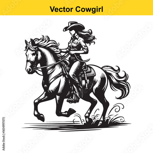 A Cowgirl Vector line art.	